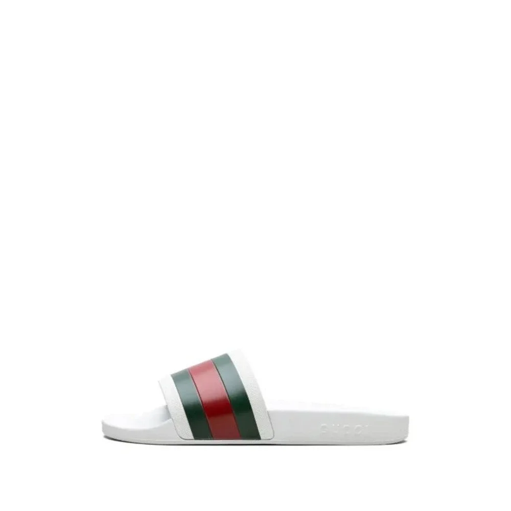 NEW Gucci Pursuit 72 Web Stripe Rubber Slide Sandals White Red Green Men's